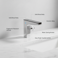 Robinet de lavabo automatique intelligent à capteur, sans contact, en laiton chromé, à montage sur comptoir, avec affichage numérique LED, pour salle de bain et salle de sport