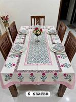 Nappe de table moderne en coton 100% imprimée à la main avec serviettes pour 6 personnes