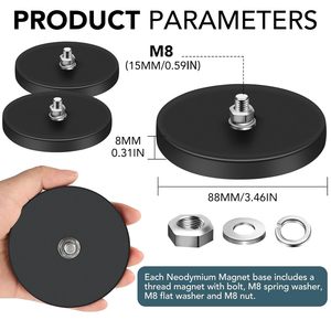 Magneti Neri da 88mm con Forza di Trazione 40kg/42kg/55kg/60kg, Magneti a Vaso Rivestiti in Gomma al Neodimio da 88mm - Product Image 1