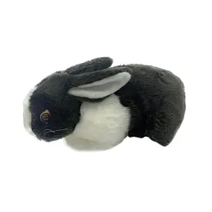 批发毛绒动物温柔黑白兔子造型玩具大毛皮毛绒动物娃娃毛皮面料毛绒玩具兔子