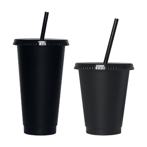 <span class=keywords><strong>Gobelet</strong></span> réutilisable personnalisé en PP transparent <span class=keywords><strong>noir</strong></span> avec couvercle et paille pour boissons froides - Product Image 4
