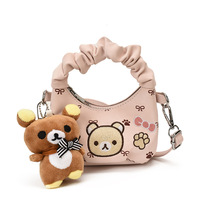 Sac à main pour enfants en cuir PU à volants motif ours de dessin animé Kawaii, avec porte-clés ours en peluche, léger