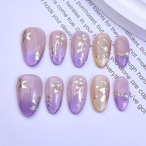 <span class=keywords><strong>Faux</strong></span> ongles de luxe peints à la main, motif petite fleur, effet œil de chat, <span class=keywords><strong>bleu</strong></span> brume, poudre miroir argentée, élégants et faits main - Product Image 3
