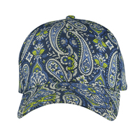 Casquette de baseball personnalisée à 6 panneaux avec couture centrale et imprimé Paisley intégral, visière incurvée réglable, vente en gros, fabrication en vrac