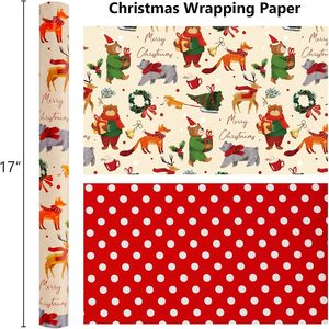 Christmas <b>Wrapping</b> <b>Paper</b> Bear Fox Design 17 In X 32.8 Ft Reversible Gift Wrap Holiday Craft Use - Product Image 4