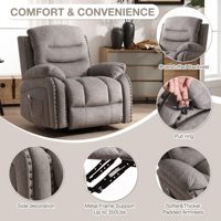 VANBOW Fauteuil inclinable de massage chauffant pour personnes courtes en tissu de bois avec poche latérale en cuir Canapé-lit extensible Chaise élévatrice pour la maison