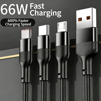 Câble Micro-USB 3 en 1 66W PD 3.0 Charge Rapide Tressé en Nylon avec Garantie de 12 Mois pour Ordinateur Portable MacBook et Écouteurs