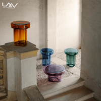 Meubles modernes de salon au design unique Table d'appoint orange Ensembles de table basse ronde en verre coloré pour chambre d'hôtel et de villa