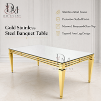 Table de réception rectangulaire de luxe en acier inoxydable avec plateau miroir, cadre à triple rail et pieds coniques – Vente en gros