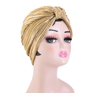 Bon marché, chapeau bandeau doré pré-noué pour femme, turban musulman, <span class=keywords><strong>hijab</strong></span> fin et doux - Product Image 2