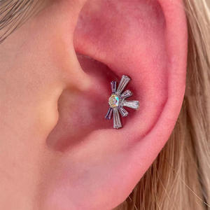 Lotus in Stock G23 Titanium Sunshine Snow Flake Internal Threaded CZ Flat Back Cartilage Earrings 18G 16G Piercing - Product Image 6