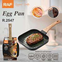 Poêle à œufs RAF R.2547 17 cm, poêle grill antiadhésive, manche en bois, poêle à frire pour steak, compatible électrique, gaz, induction, facile à nettoyer