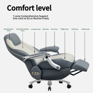 <span class=keywords><strong>Chaise</strong></span> de bureau ergonomique contemporaine de direction, dossier haut, cuir <span class=keywords><strong>patchwork</strong></span> bleu et blanc, pivotante à 360°, accoudoirs larges fixes, pour hôtel - Product Image 4