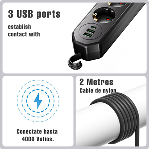 Fabrika yeni tasarım 2 çıkışları elektrik çıkışı 2 USB 1 tip-c dalgalanma koruyucusu uzatma soket güç şeridi - Product Image 5