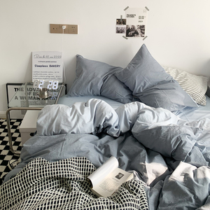 American Solid Color Yarn Dyed Bedding Set, <strong>Double</strong> Tone High-quality Soft and Comfortable Fabric <strong>Duvet</strong> and <strong>Bed</strong> Sheet Set - Product Image 4