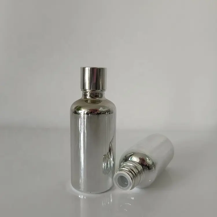 High quality electroplate silver serum face skin care glass inner plug bottle with lid