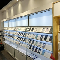 Vitrine d'exposition pour téléphones portables avec éclairage LED blanc, présentoir mural pour accessoires de téléphonie mobile pour magasin de détail numérique