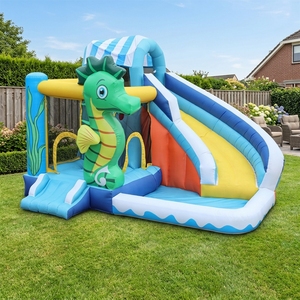 Château gonflable Hippocampe marin avec double toboggan en tissu Oxford épaissi pour jardin domestique et aire de jeux pour enfants - Product Image 1