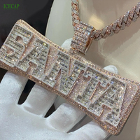 Pendentifs personnalisés en diamant taille baguette, lettres hip-hop serties de moissanite VVS pour hommes et femmes