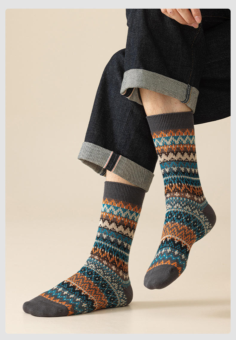 Men's Fall/Winter Mid Calf Lightweight Spandex/Cotton Socks-Warm Breathable Trendy Daily Wear Bulk Order Customization Available