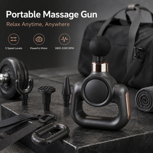 Pistolet de massage professionnel <span class=keywords><strong>portable</strong></span> 30W 3200 tr/min 5 vitesses silencieux pour tissus profonds, moteur sans balais rechargeable, batterie lithium-ion, 4 têtes - Product Image 1
