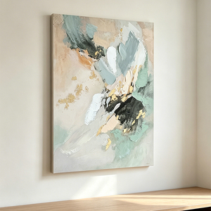 Mint Green Abstract Wall Art with Gold Foil Modern <strong>Neutral</strong> Tone Canvas <strong>Print</strong> for Hotel &amp; Home Decoration Bulk Wholesale - Product Image 4