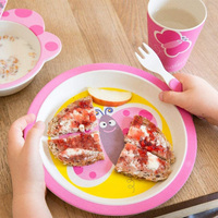Ensemble d'assiettes à dîner en mélamine pour enfants en fibre de bambou de haute qualité mignon papillon rose ensemble d'assiettes en bambou pour bébé enfant pour les enfants