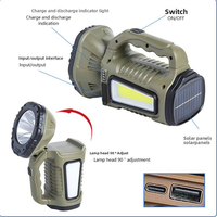 Lampe solaire portable longue portée, projecteur d'urgence pour incendies, utilisation extérieure, charge Type-C, indice IP65, lumière du jour 5000K, 50 lumens