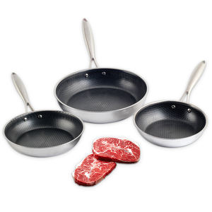 Ensemble de poêles en acier inoxydable avec couvercles, ensemble de poêles antiadhésives en nid d'abeille 3 pièces - Product Image 1