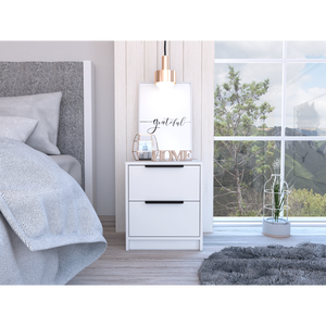 Modern Nightstand 19 In H Two <b>Drawers</b> White <b>Storage</b> <b>Drawer</b> Bedroom Furniture - Product Image 1