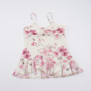 Top court Y2K pour femme à imprimé floral, bretelles spaghetti, ourlet asymétrique, coupe trapèze, sans manches, sexy, pour les vacances d'été - Product Image 6