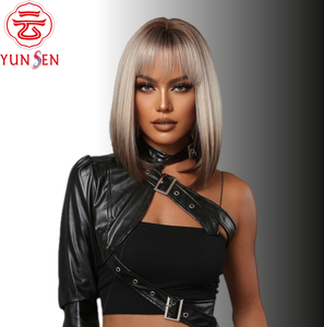 Perruque <span class=keywords><strong>courte</strong></span> et droite en fibre haute température <span class=keywords><strong>avec</strong></span> <span class=keywords><strong>frange</strong></span> pour cosplay gris pour femmes - Product Image 5