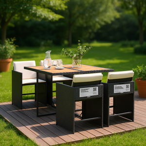 Ensemble de salle à manger de jardin 4 places en rotin, mobilier d'extérieur résistant aux intempéries, design contemporain, coloris noir, crème et blanc - Product Image 2