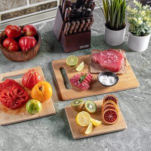 Bamboo Cutting Board <b>Set</b> 3-Piece Rectangle With Handle For Kitchen Use - Product Image 5