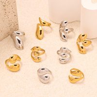 Bague haut de gamme en acier inoxydable plaqué or 18 carats, motif géométrique ajouré en forme de feuille, lisse, pour femme, idéale pour les mariages et les cadeaux quotidiens