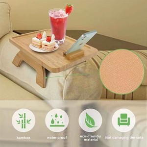 Bandeja de bambú para sofá, plegable y portátil, con soporte para teléfono, mesa auxiliar pequeña y sencilla. - Product Image 2