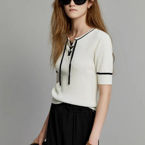 Suéter de verano para mujer con logotipo personalizado, y ODM OEM, manga corta, cuello redondo, informal, tejido, cuello redondo, fino, suelto, nuevo estilo - Product Image 5