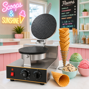 Commercial 1200W Electric Ice Cream Cone Maker Professional Stainless Steel Waffle Cone Machine for Sweet Shop and Restaurant - Product Image 1
