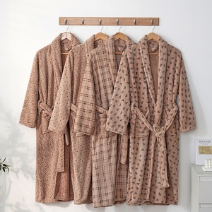 New Autumn Women's Thermal Printed Long Sleeve Absorbent Coral Fleece Bathrobe Drawstring Closure for Hotel Home Beauty Salon