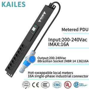 KAILES(KLS) K33 Seri 16A PDU Satu Fasa Terukur 8 Soket Brasil Dapat Ditukar Saat Beroperasi Pengukur Energi AV Penggunaan Industri 200-240VAC - Product Image 1