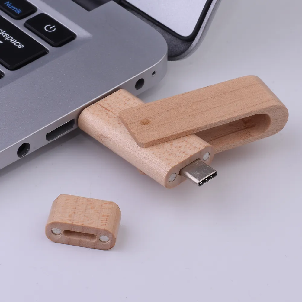 2 in 1 type-c 4GB Wooden usb Flash Drives Walnut Wood Thumb Drives Pack High Speed USB 2.0 Memory Sticks for Storage