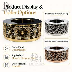เคาน์เตอร์บาร์ทรงกลมขนาดใหญ่แบบพับได้ ทำจากสแตนเลสสีทองขาว ตกแต่งลายดอกไม้ พร้อมท็อปกระจกนิรภัยแบบถอดได้ - Product Image 4