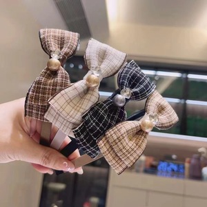 Bandeaux à carreaux avec nœud papillon pour femmes, avec décor de perles, accessoires pour cheveux décontractés pour l'automne et l'hiver 2023 - Product Image 1