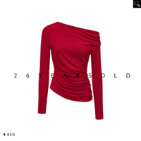26YEARSOLD Blusa de punto de manga larga con hombros descubiertos para mujer, diseño original, ajustada, estilo básico, ropa de moda 33147-1