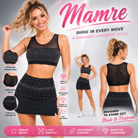 Ensemble d'uniforme de cheerleading en maille ornée de strass, tenue de danse avec pompons, justaucorps de gymnastique avec jupe, costume de danse lyrique pour femme