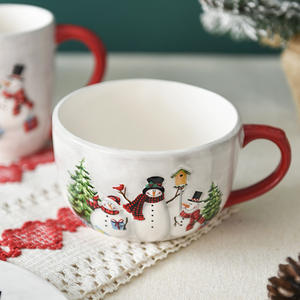 Taza de té de cerámica con muñeco de nieve de Navidad rural noruego para oficina o uso doméstico Taza de agua - Product Image 4