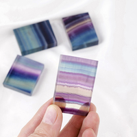 Pierre de palmier en fluorite arc-en-ciel naturelle, pendentif plat en fluorite colorée à bandes, sans sculpture, carte de méditation en fluorite, cristal de guérison