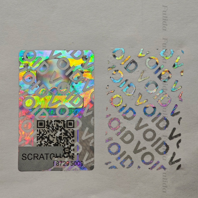 Customizable 3D Holographic Void Sticker QR Code Glossy Die Cut Sheet Vinyl Label for Mobile Phones Computers Waterproof