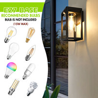 Vertak 15W IP44 Lampe murale d'extérieur en aluminium moulé sous pression noir Ampoule LED étanche Rectangle E27 Applique murale Montée à l'extérieur