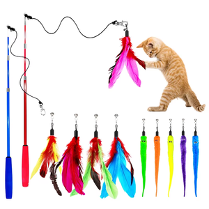 Set mit 12 Stück Katzen feder spielzeug & 2 einziehbarer Zauberstab 10 Ersatz lebensechte Federn Interaktives Spielzeug für Haustier bewegungen - Product Image 1